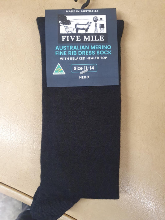 Five Mile Australian Merino Fine Rib Dress Sock