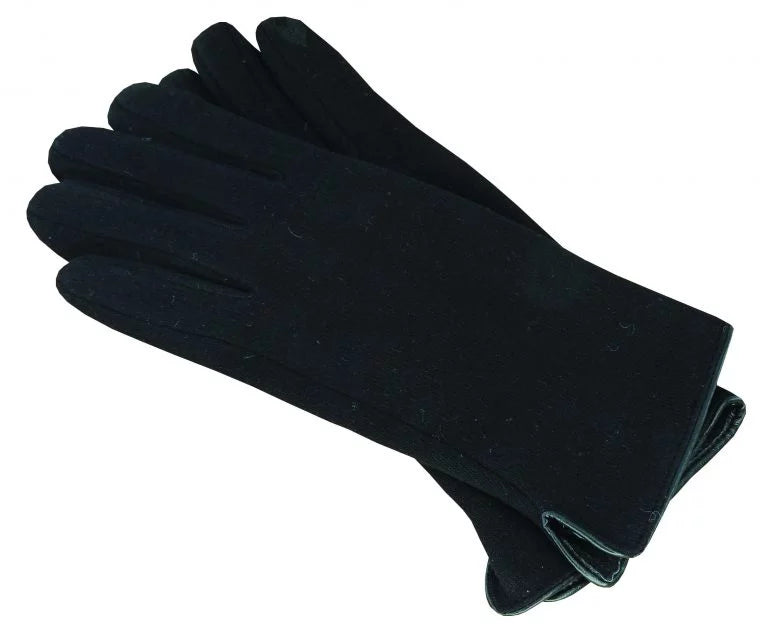 POLYESTER STRETCH GLOVE W/ FAUX LEATHER CUFF BIND