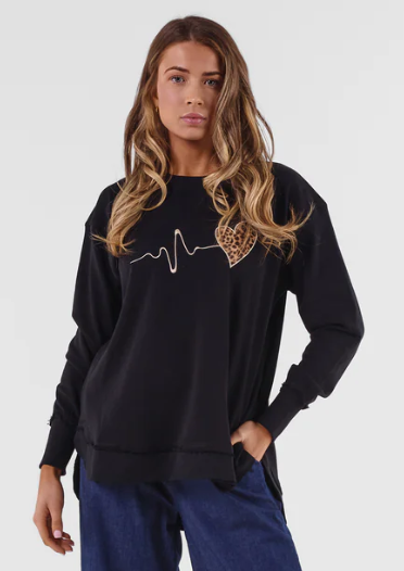 Leopard Heart Embroidery Sweat