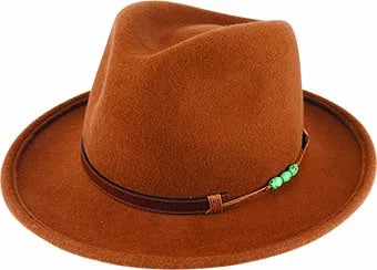 Foley- Wool Felt Fedora w Leather and Bead Trim