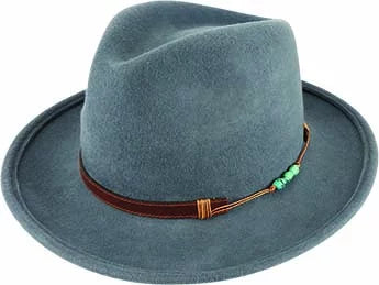 Foley- Wool Felt Fedora w Leather and Bead Trim